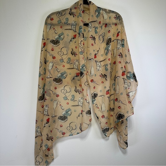 Cute Printed Scarf | Semi-Sheer Lipstick, Roses, Hearts Motif on Soft Neutral - Picture 4 of 7